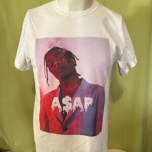 ASAP Rocky A$AP Worldwide Mob Hip Hop Rap Men's White T Shirt Medium Gildan
